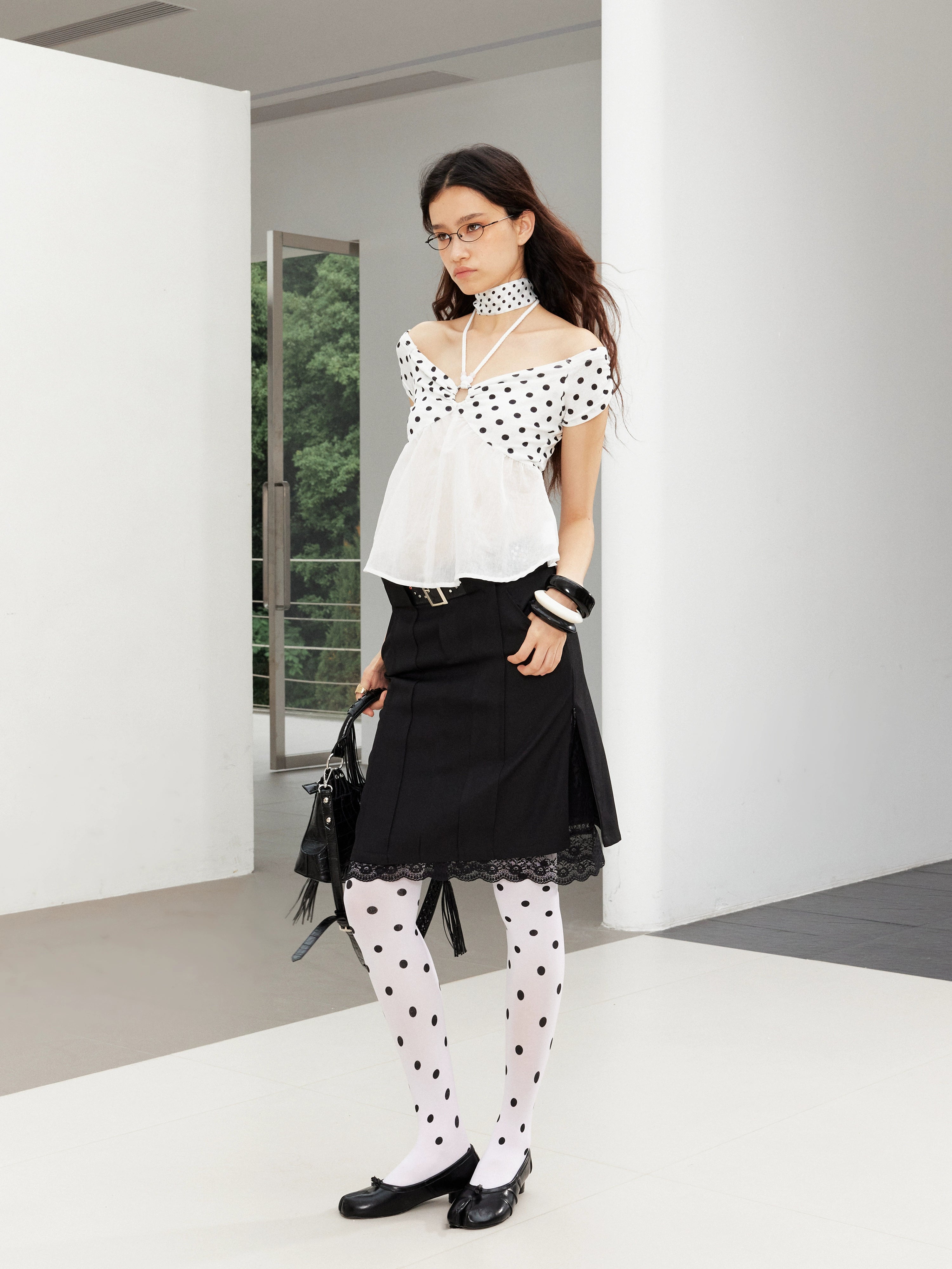 Waistband Spliced Lace Slit Suit Midi Skirt - CHINASQUAD