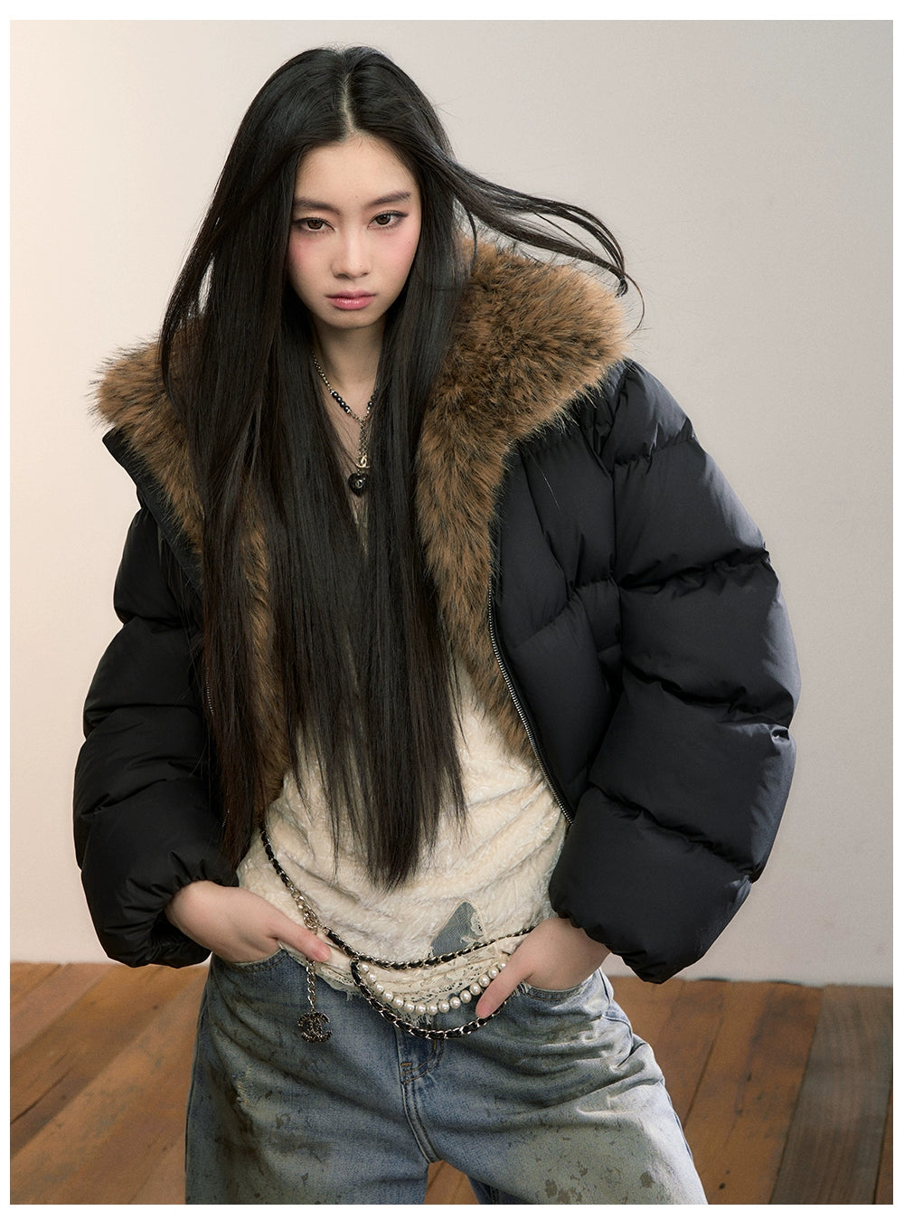 Detachable Faux Fur Collar Down Jacket