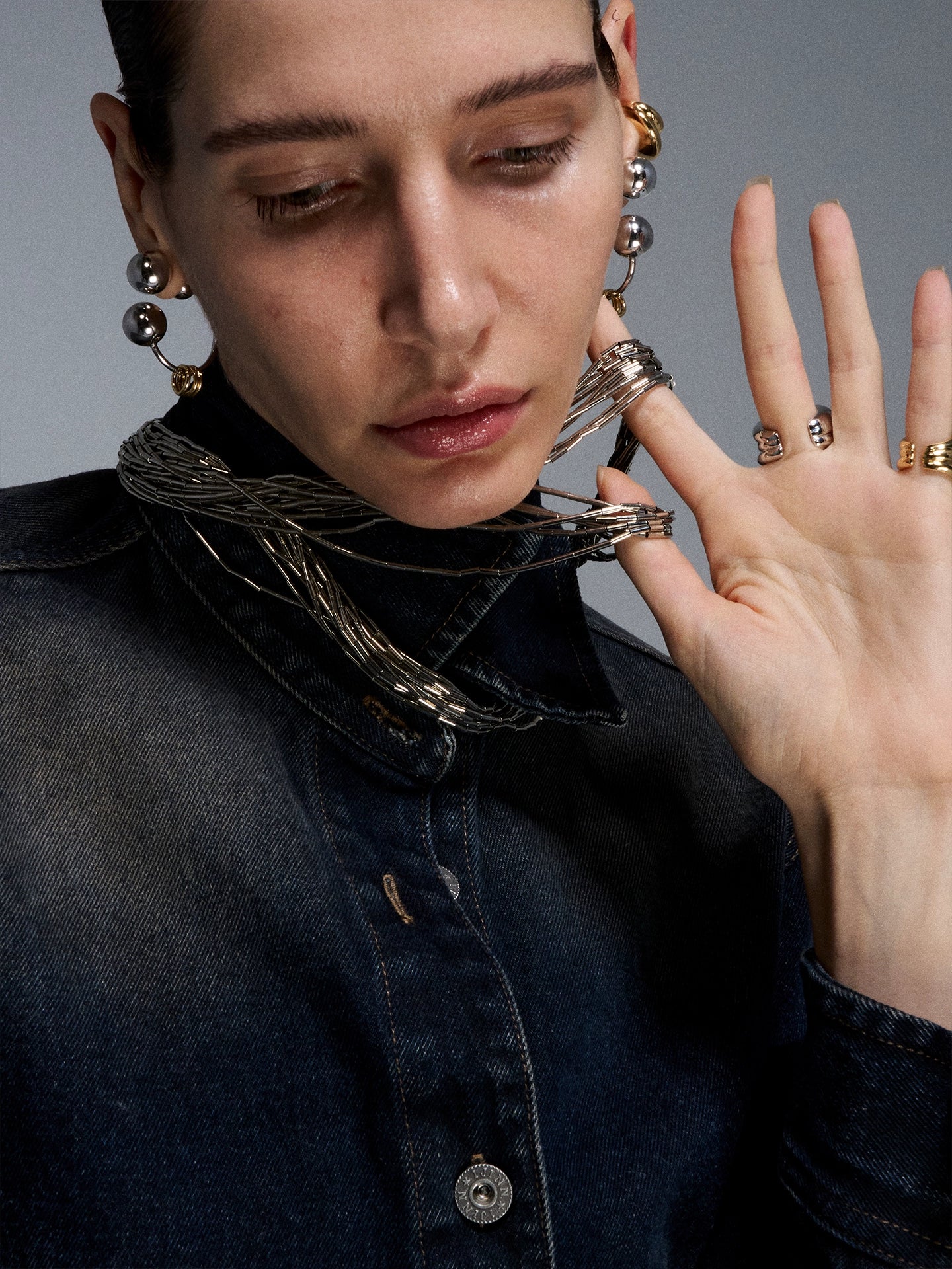 Silver Reconstructed Tube Wrap Necklace