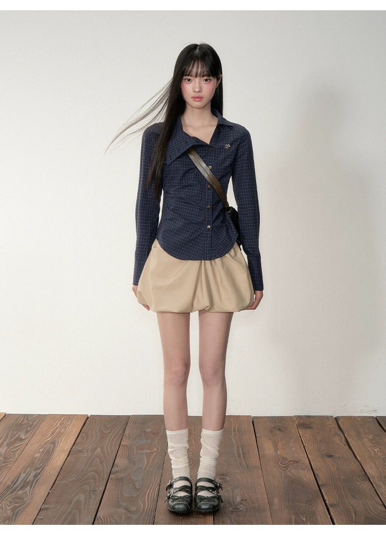 Khaki Petal-Pleat A-Line Skirt