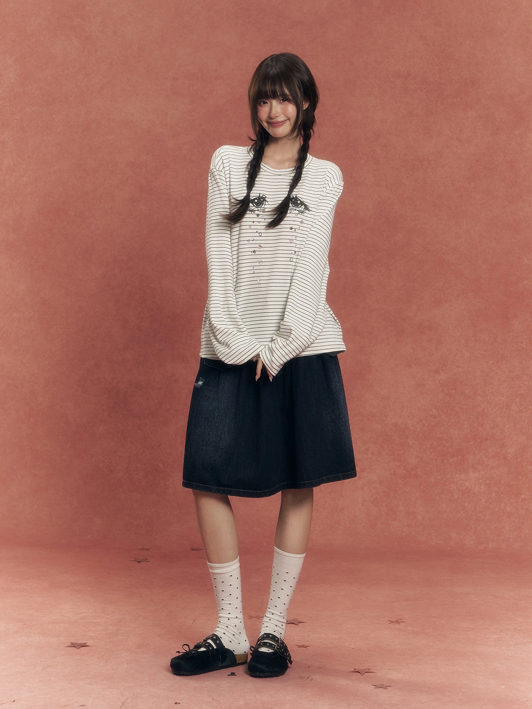 Crystal Eye Print Striped Long-Sleeve T-Shirt