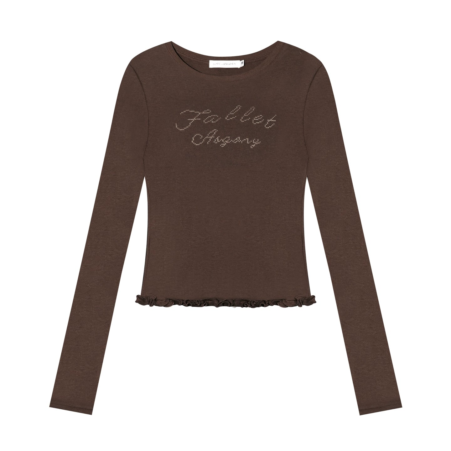 Cross-Stitch Print Ruffled Trim Fitted T-Shirt - CHINASQUAD