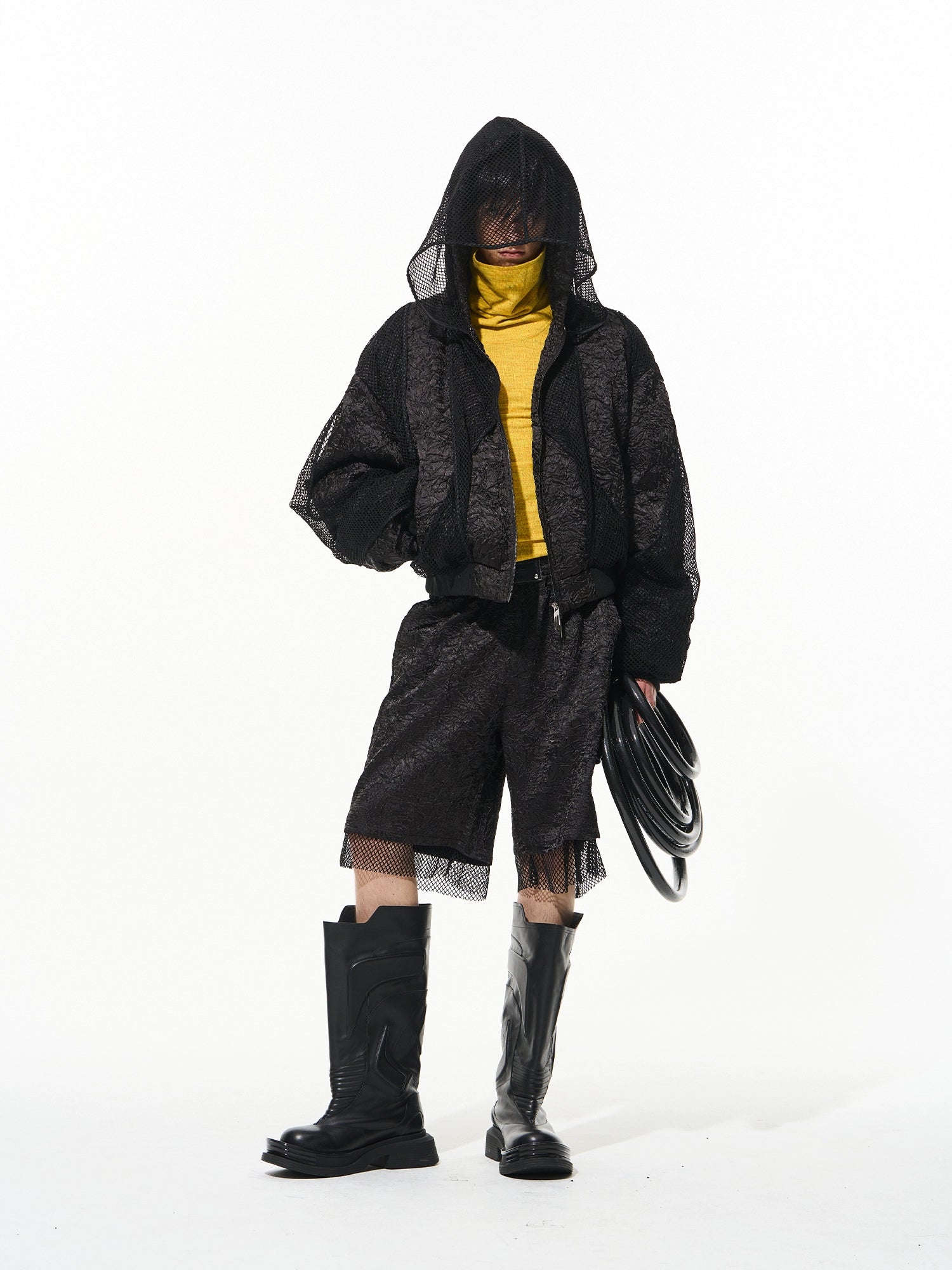 Black Hooded Patchwork Pilot Jacket - CHINASQUAD