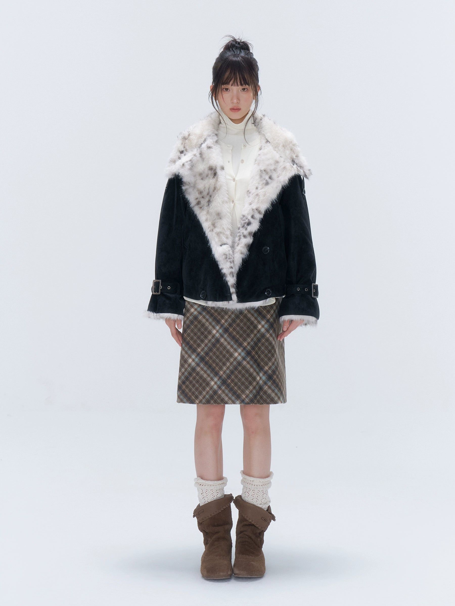 Vintage Plaid Wool-Blend Slim Midi Skirt