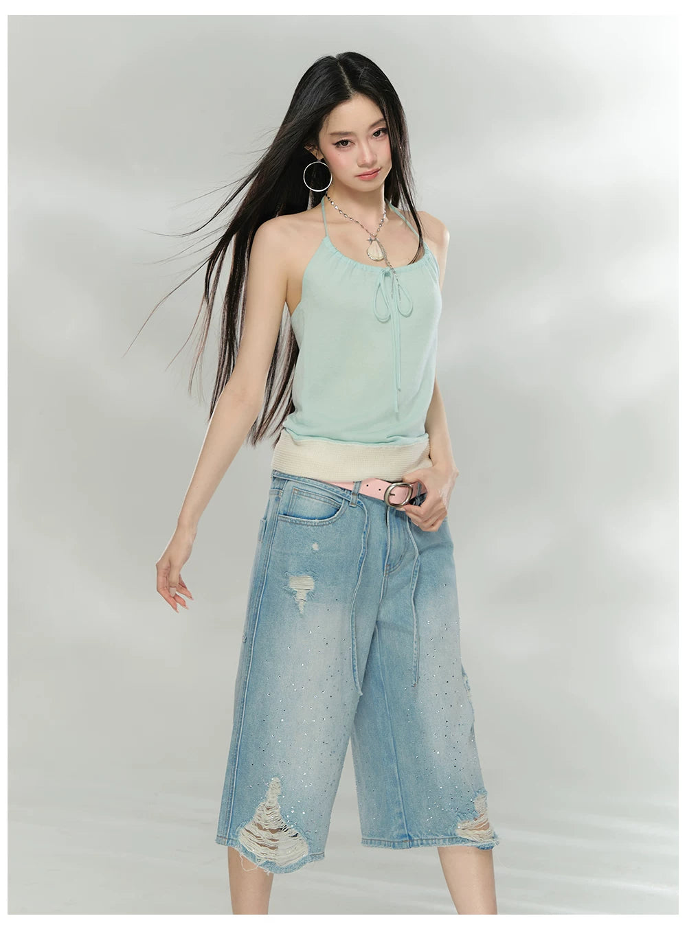 Contrast Trim Halter Knit Camisole