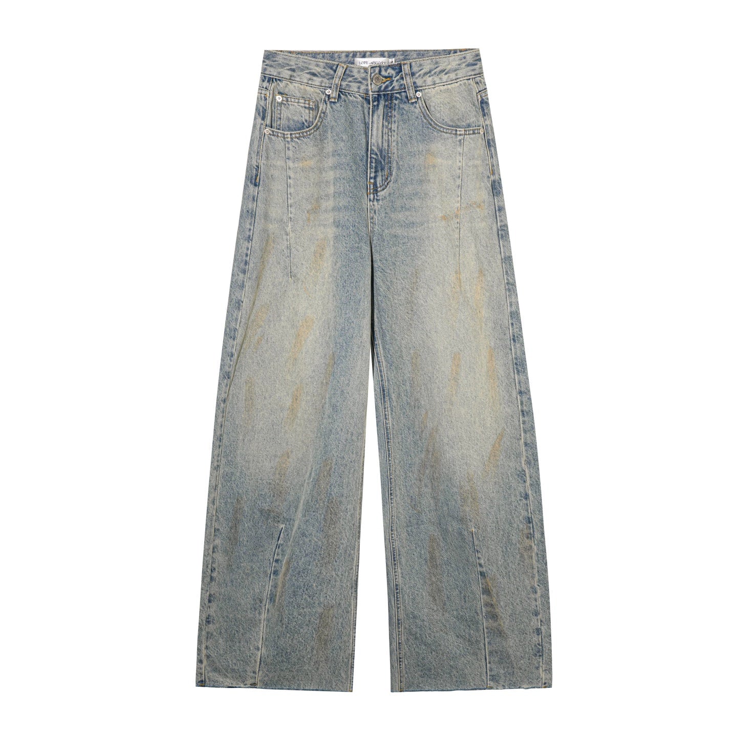 Vintage Washed Distressed Wide-Leg Denim Pants