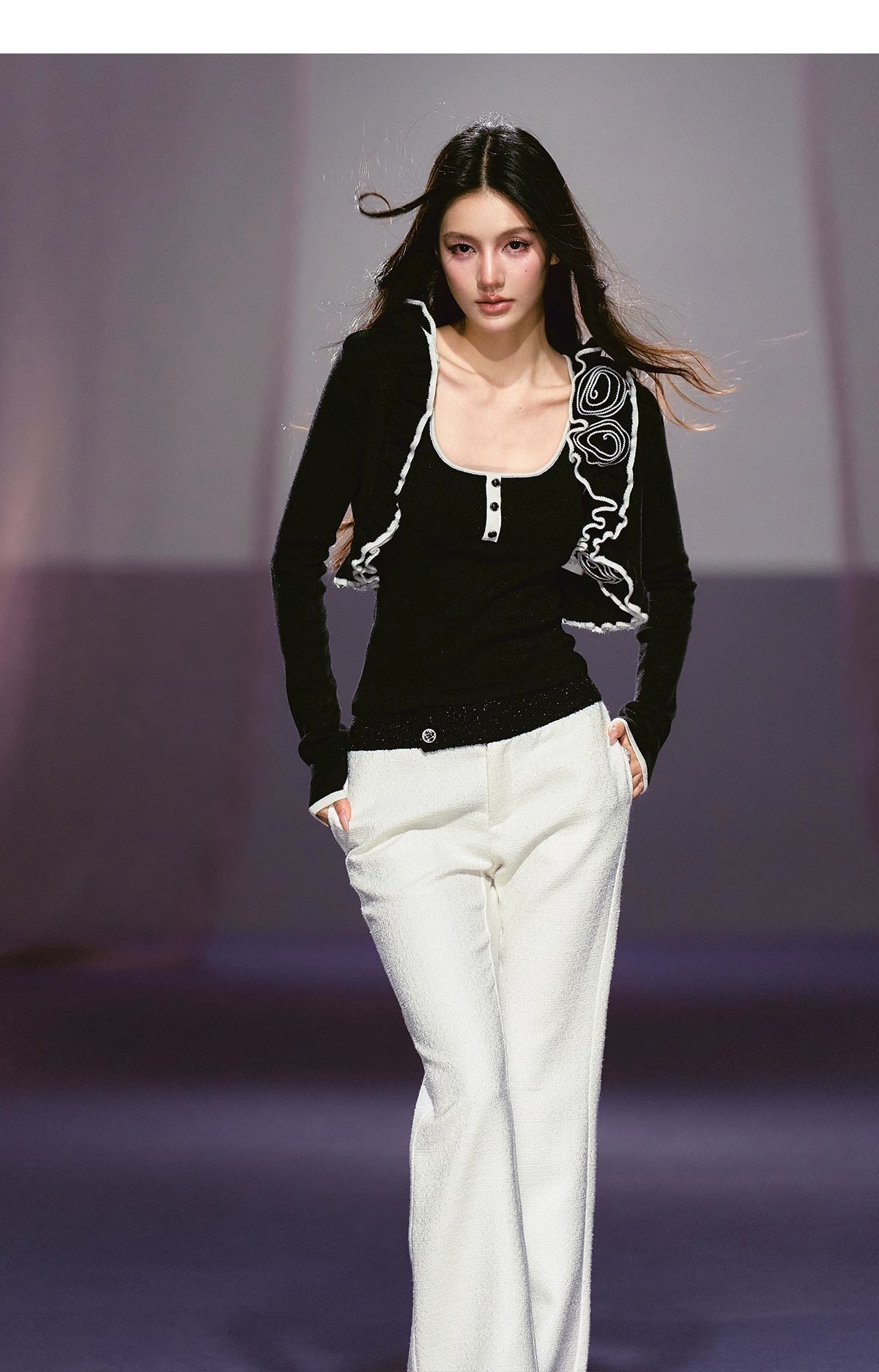 Color-block Rose Cardigan & Racerback Vest Set