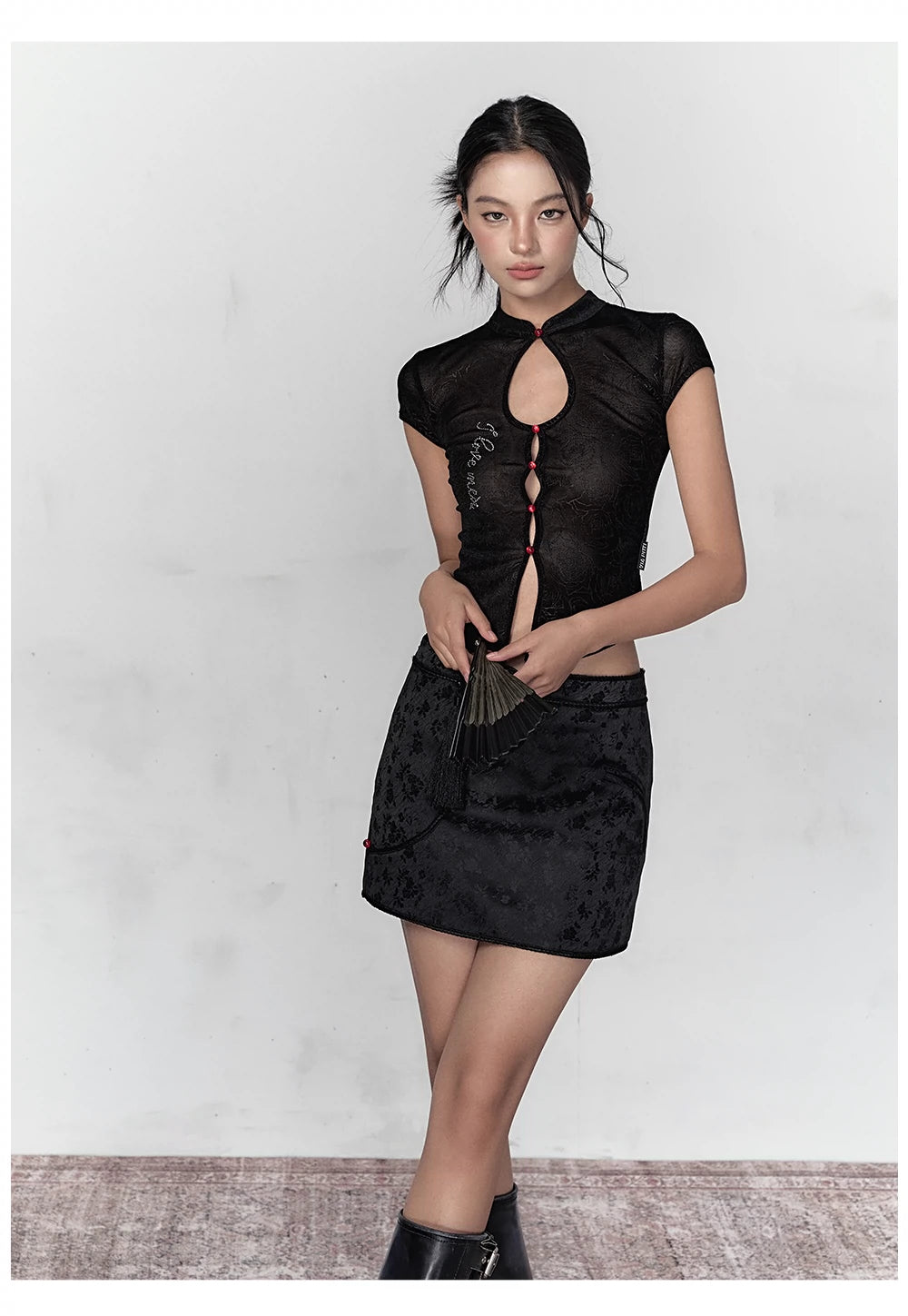 Black & White Button-up A-line Skirt - CHINASQUAD