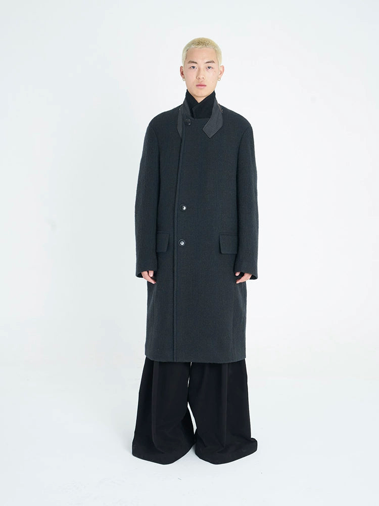 Dark Green & Gray Multi-Collar Woolen Coat - CHINASQUAD