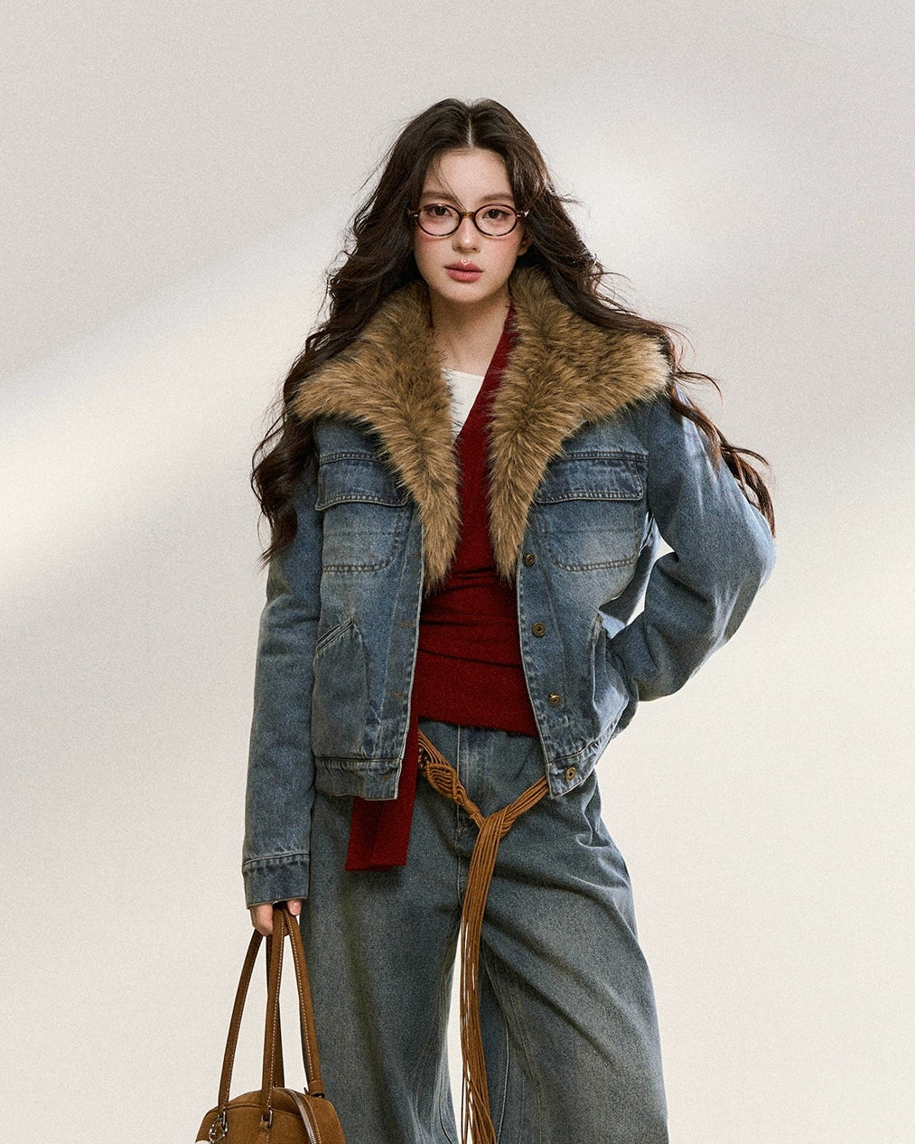 7Shiftin Faux Fur Collar Denim Jacket – view 2