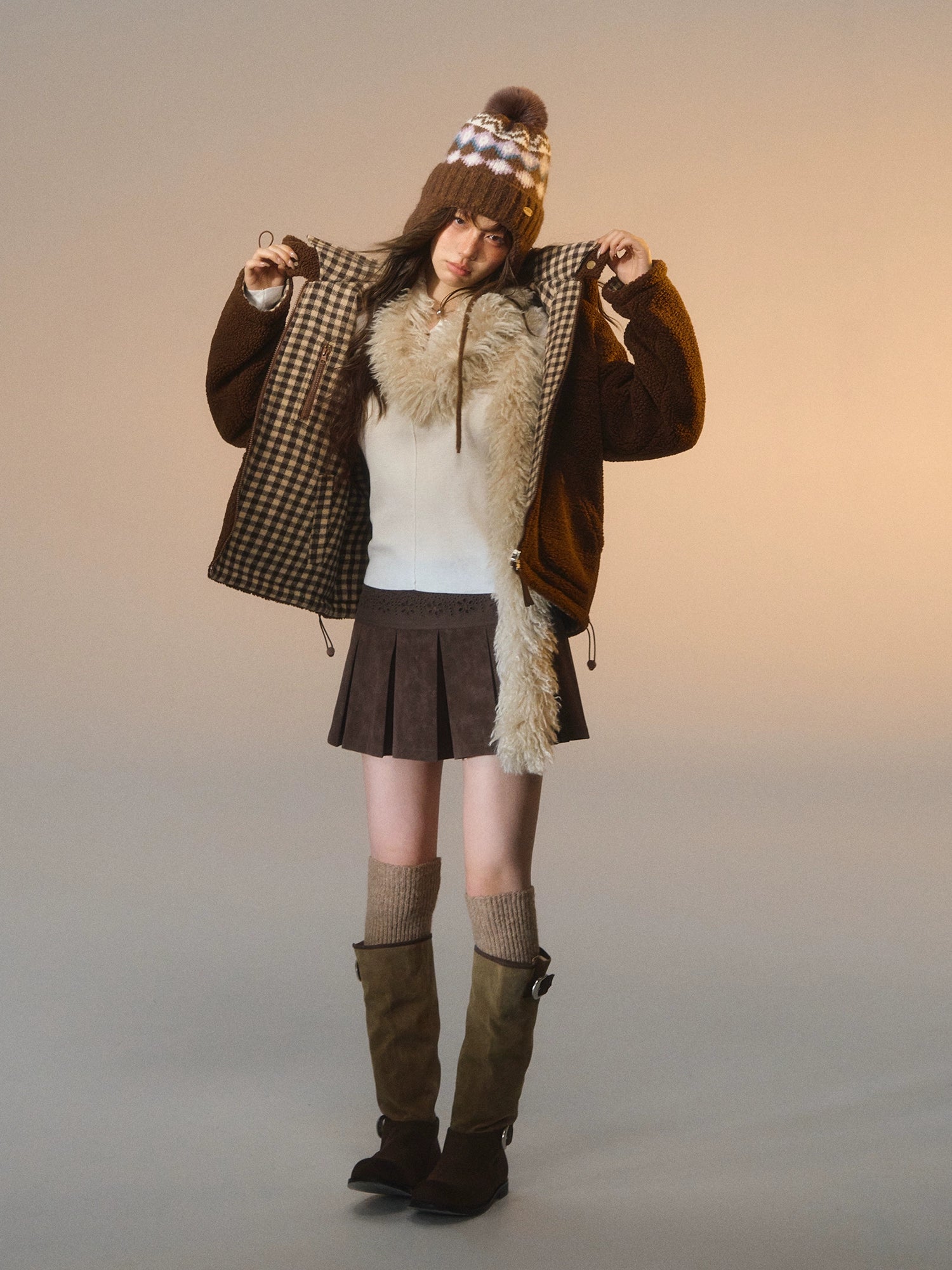 Reversible Plaid Fleece Patchwork Jacket