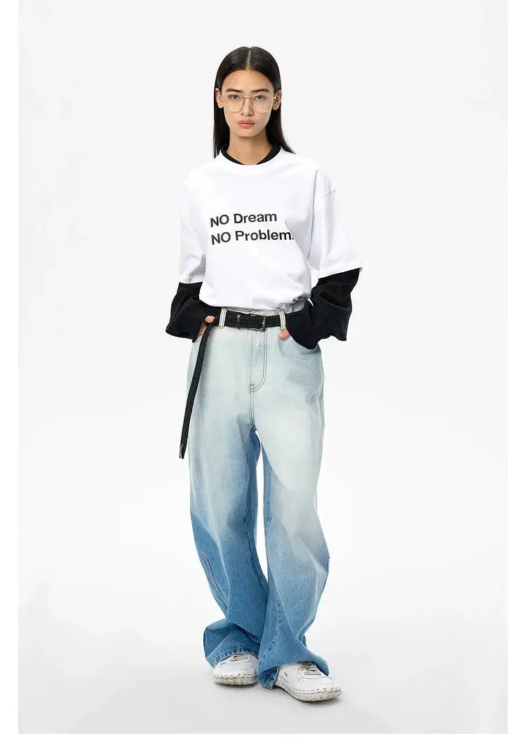 Washed Gradient Straight-Leg Jeans - CHINASQUAD