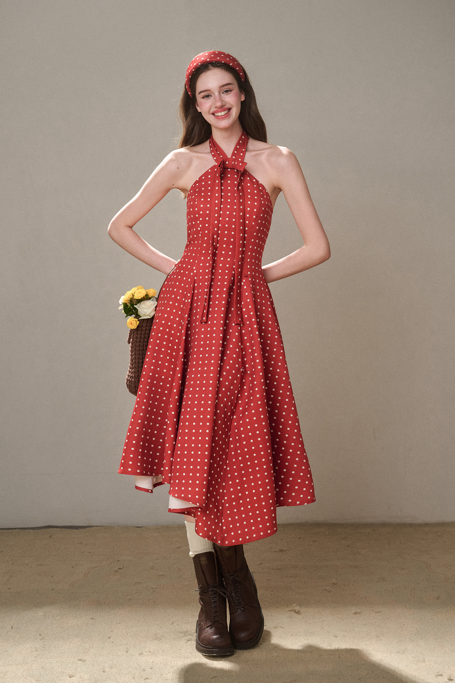 Berry Bordeaux Red Halter Dress - CHINASQUAD