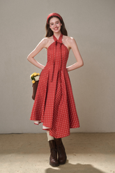 Berry Bordeaux Red Halter Dress - CHINASQUAD