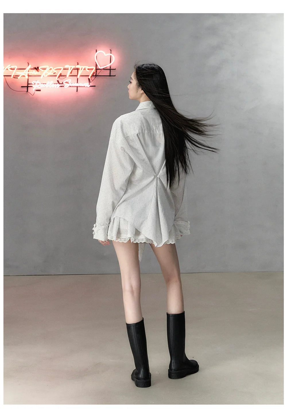 Shiny Rhinestone Striped Lace Patchwork Shirt & Skirt - CHINASQUAD