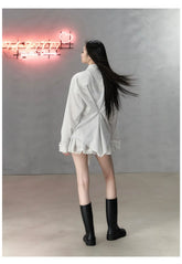 Shiny Rhinestone Striped Lace Patchwork Shirt & Skirt - CHINASQUAD
