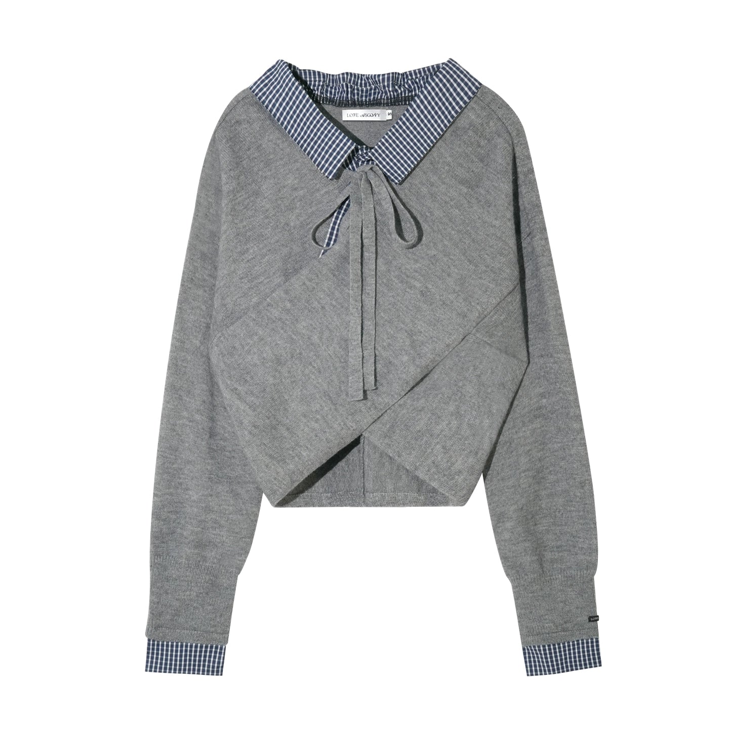 Off-Shoulder Plaid Panel Cross Sweatshirt - CHINASQUAD