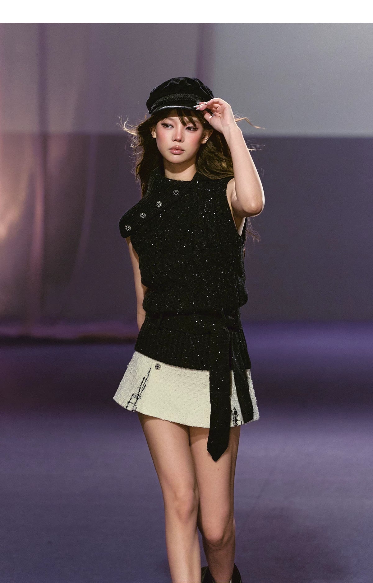 Vintage Sequin Cable Knit Collared Vest