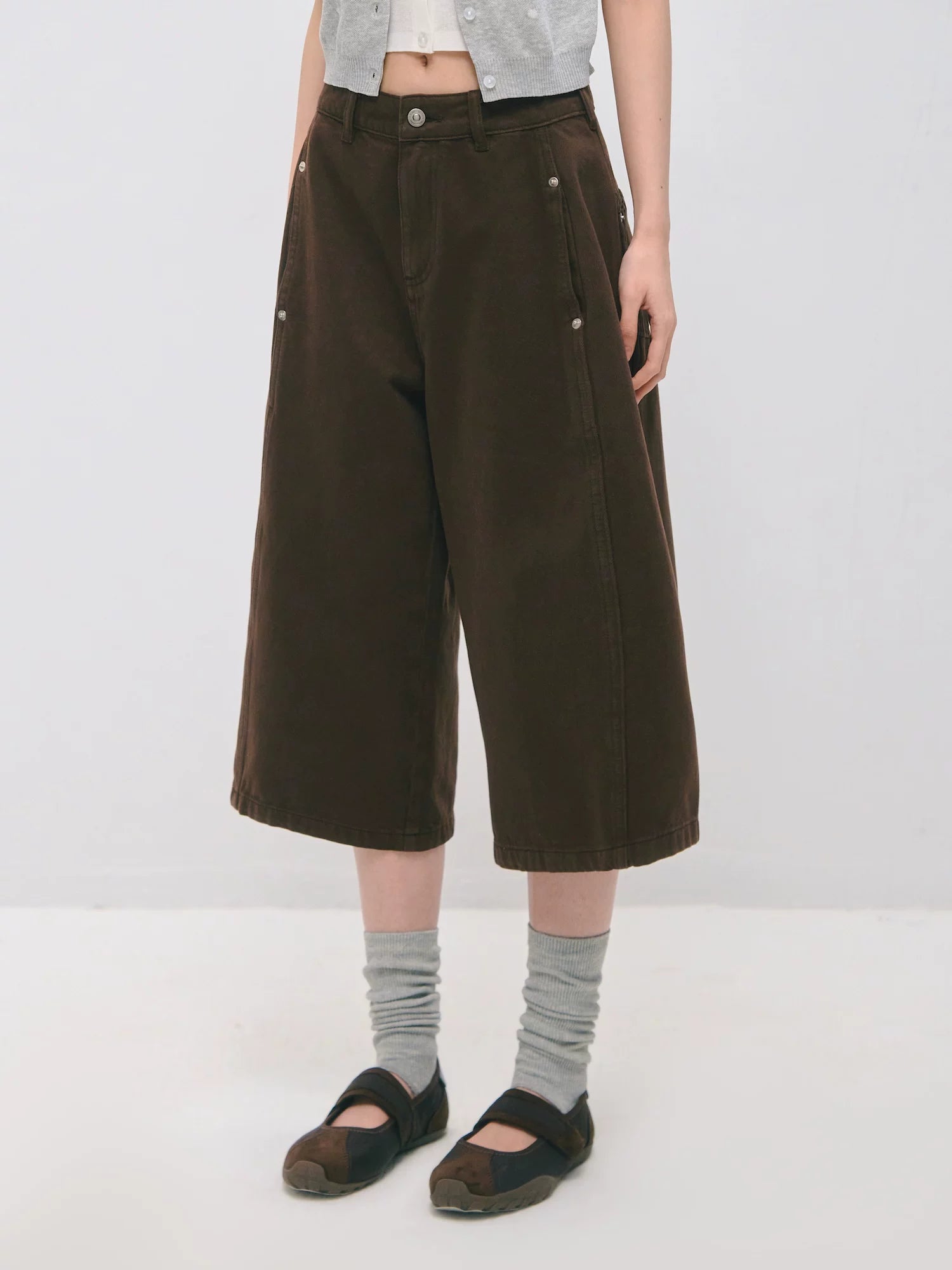 Deconstructed Panel Wide-Leg Bermuda Denim Shorts
