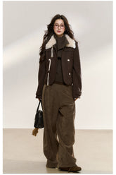 Brown Wool-Blend Toggle Cropped Jacket - CHINASQUAD