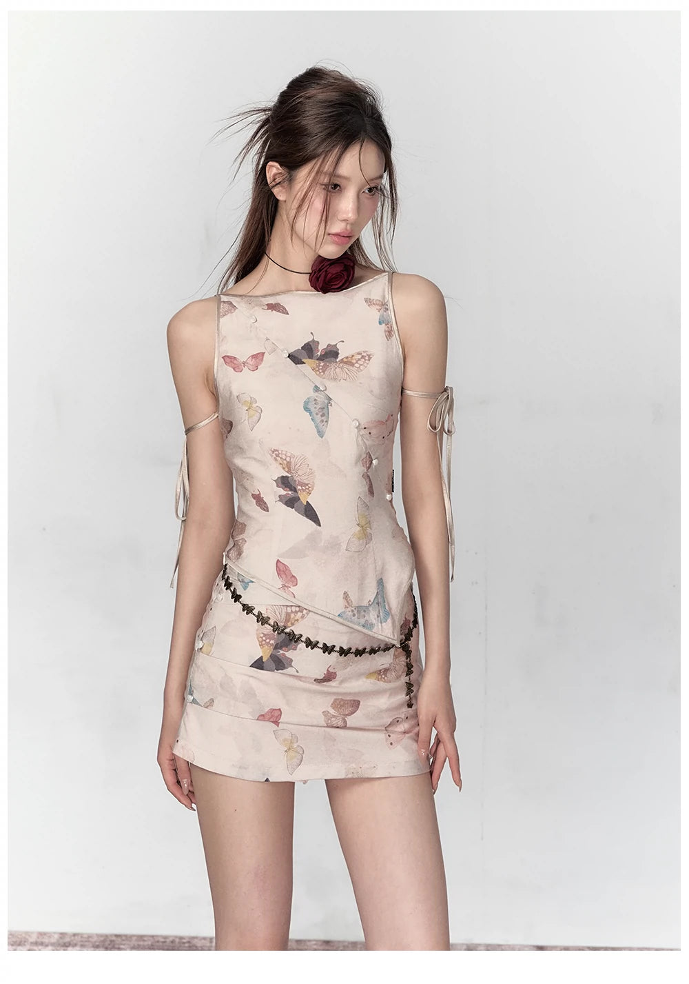 Butterfly Print Tank Top & Skirt Set - CHINASQUAD