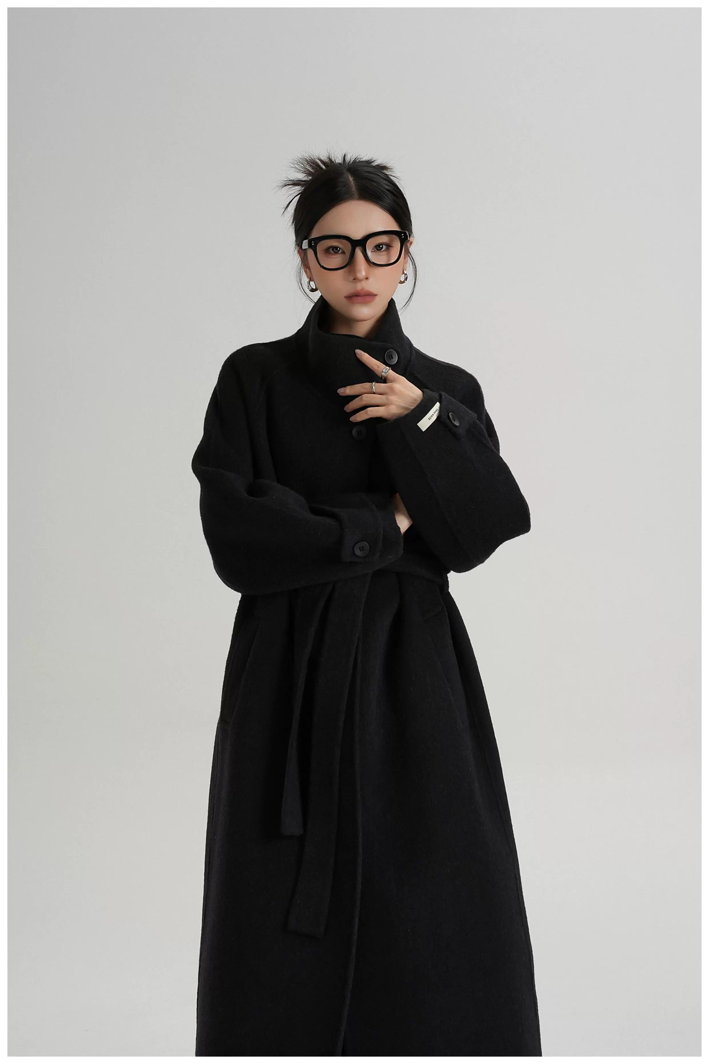 Asymmetric Stand-Collar Double-Faced Wool Coat