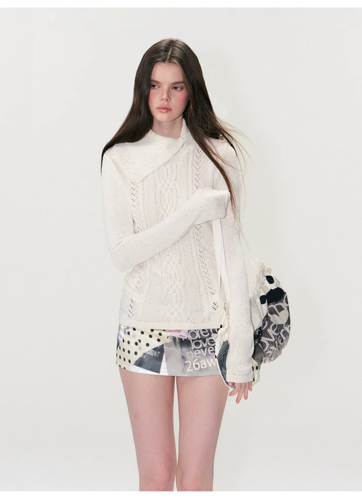 Shimmering Collared Slim-Fit Knit Sweater