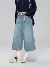 Side Seam Beaded Wide-leg Cropped Jeans - CHINASQUAD