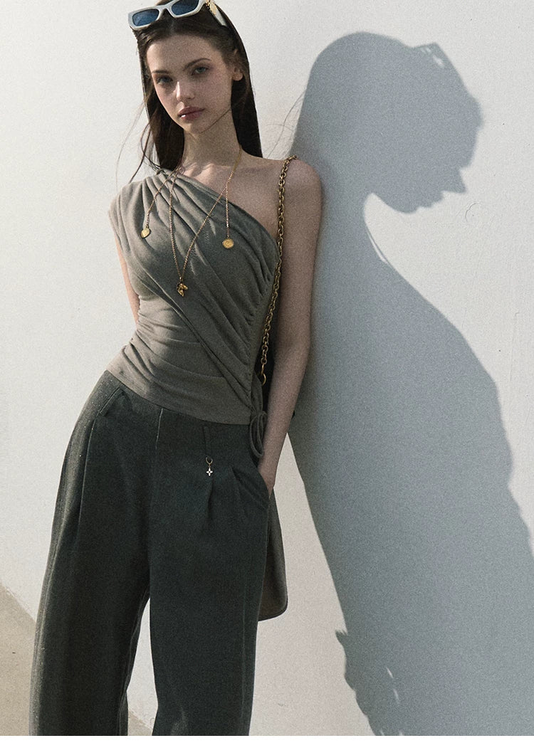 White Jade Asymmetric Draped T-Shirt