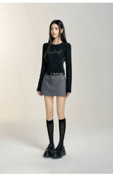 Black & Gray High-waisted Vintage-style Skirt - CHINASQUAD