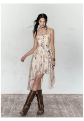 Butterfly Print Irregular Hem Dress - CHINASQUAD