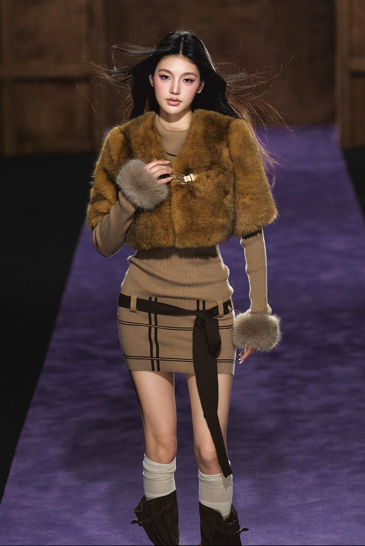 Maillard Faux Fur Cropped Cape
