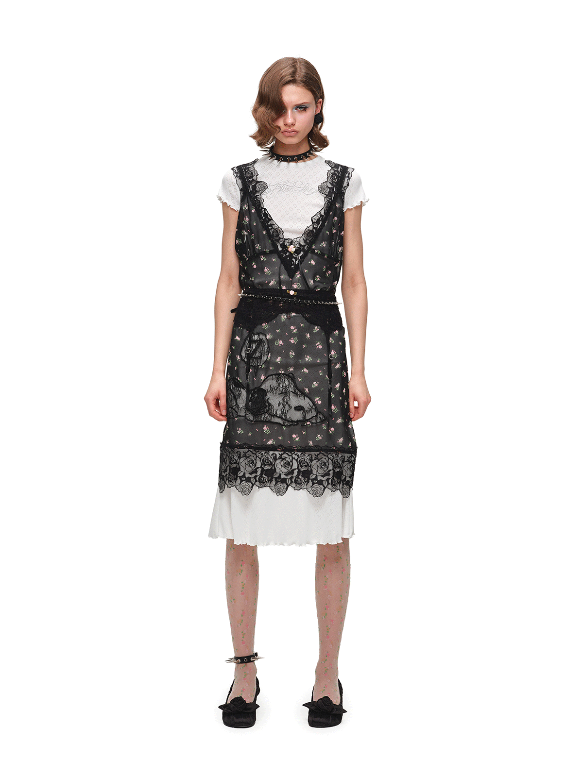 Lässiges Kleid mit V-Ausschnitt, Spitzenbesatz und Snoopy