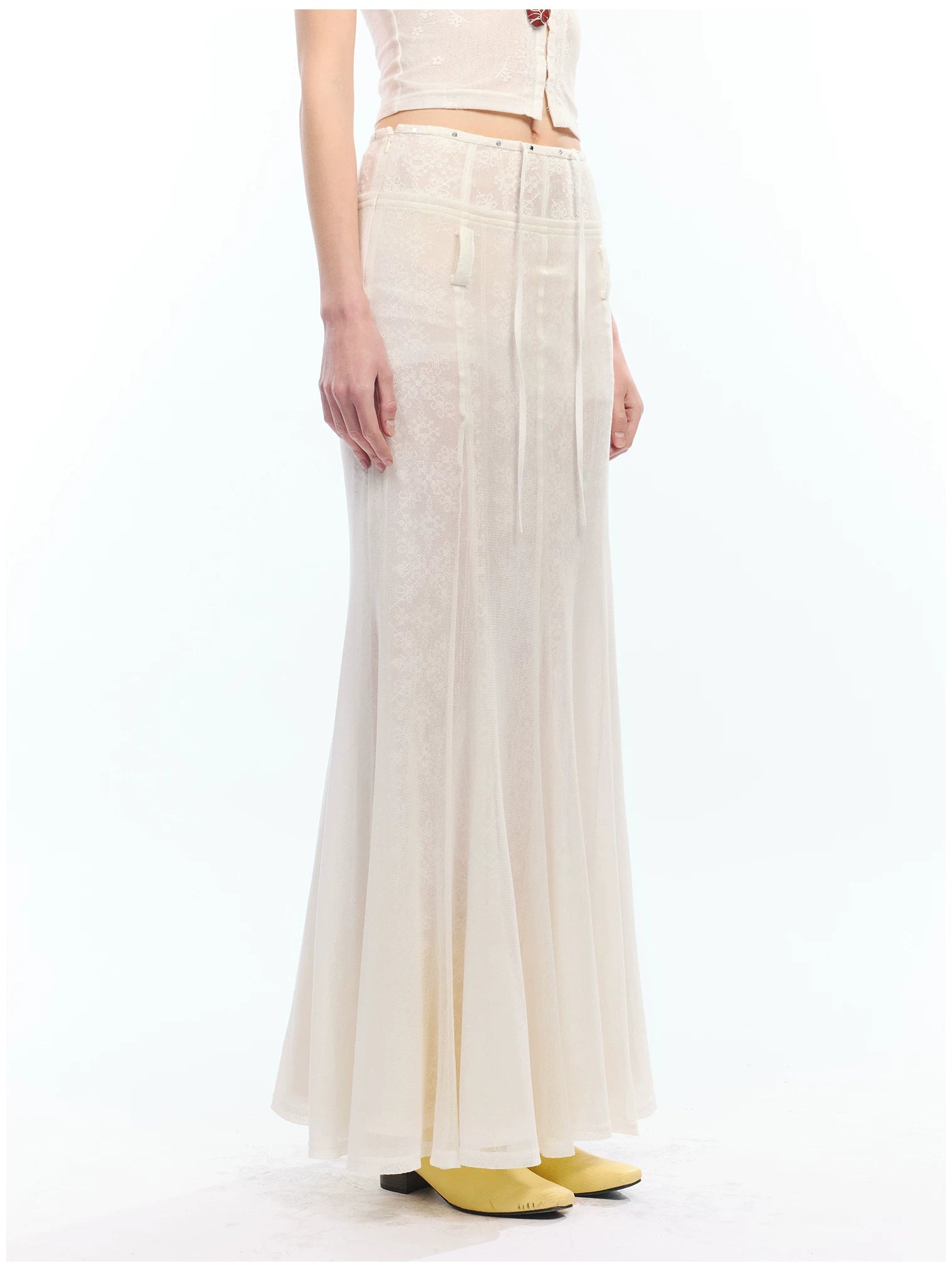 Lyocell Denim Rivet-Detail Fishtail Maxi Skirt