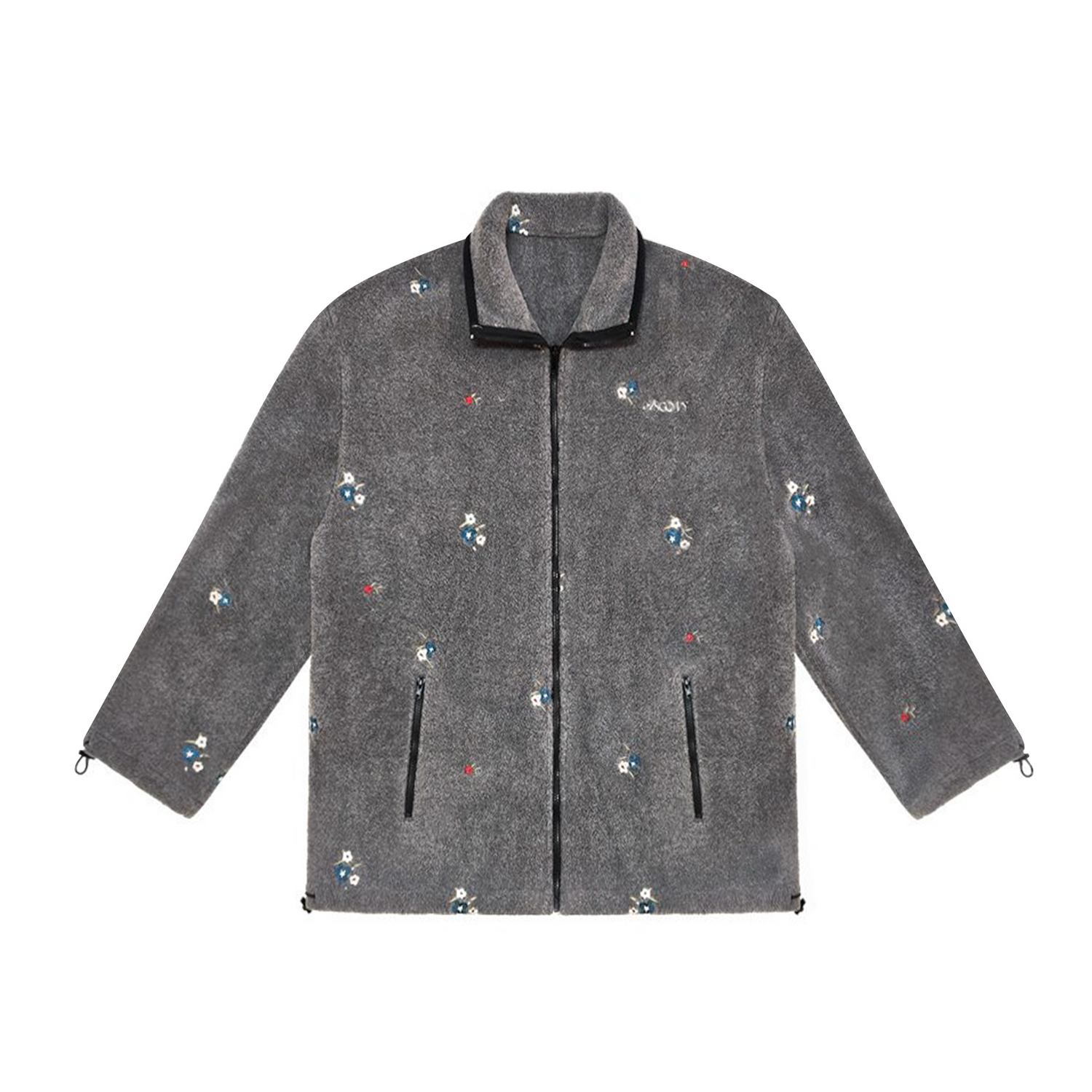 Floral Embroidered Plaid Fleece Oversized Jacket