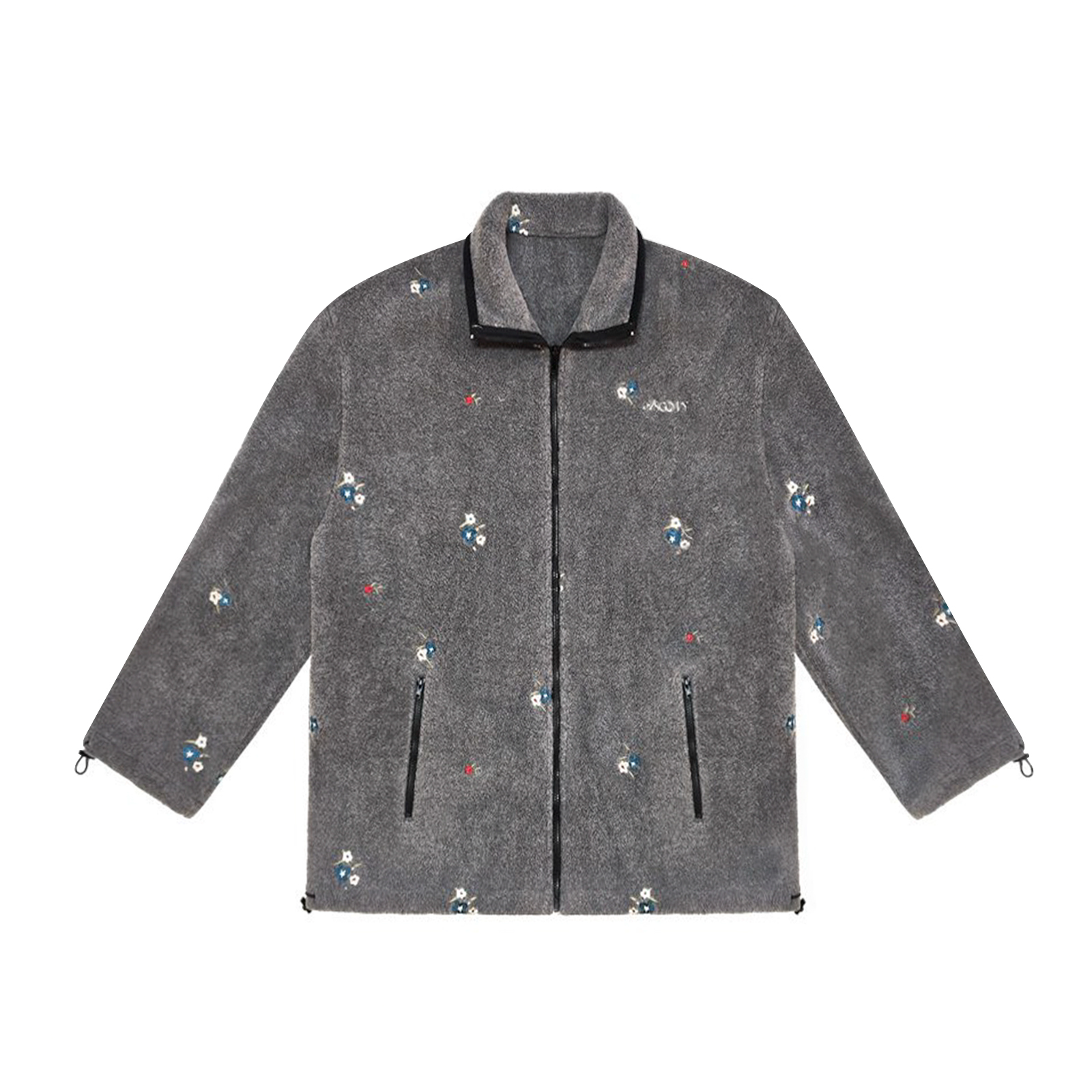Floral Embroidered Plaid Fleece Oversized Jacket