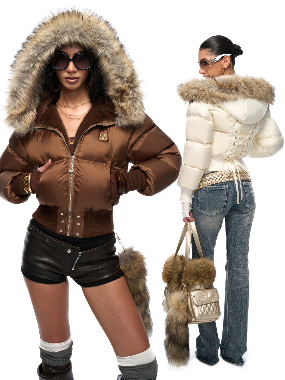 Vintage Waist-Cinched Cropped Down Jacket