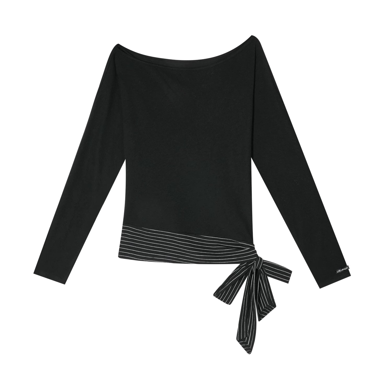 Asymmetric Batwing Sleeve Striped Tie-Hem Long Sleeve Top