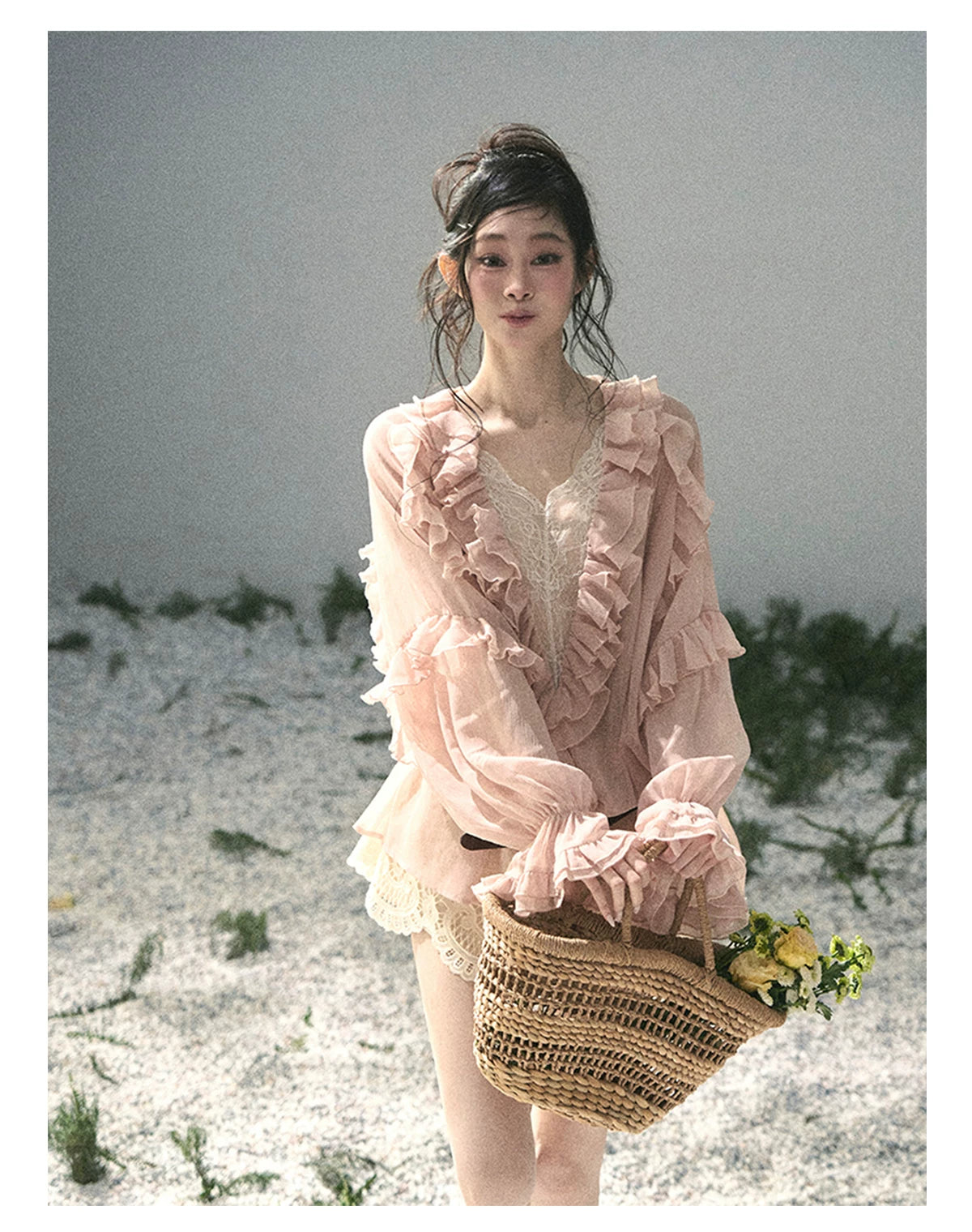 French Ruffle Lace Chiffon Blouse
