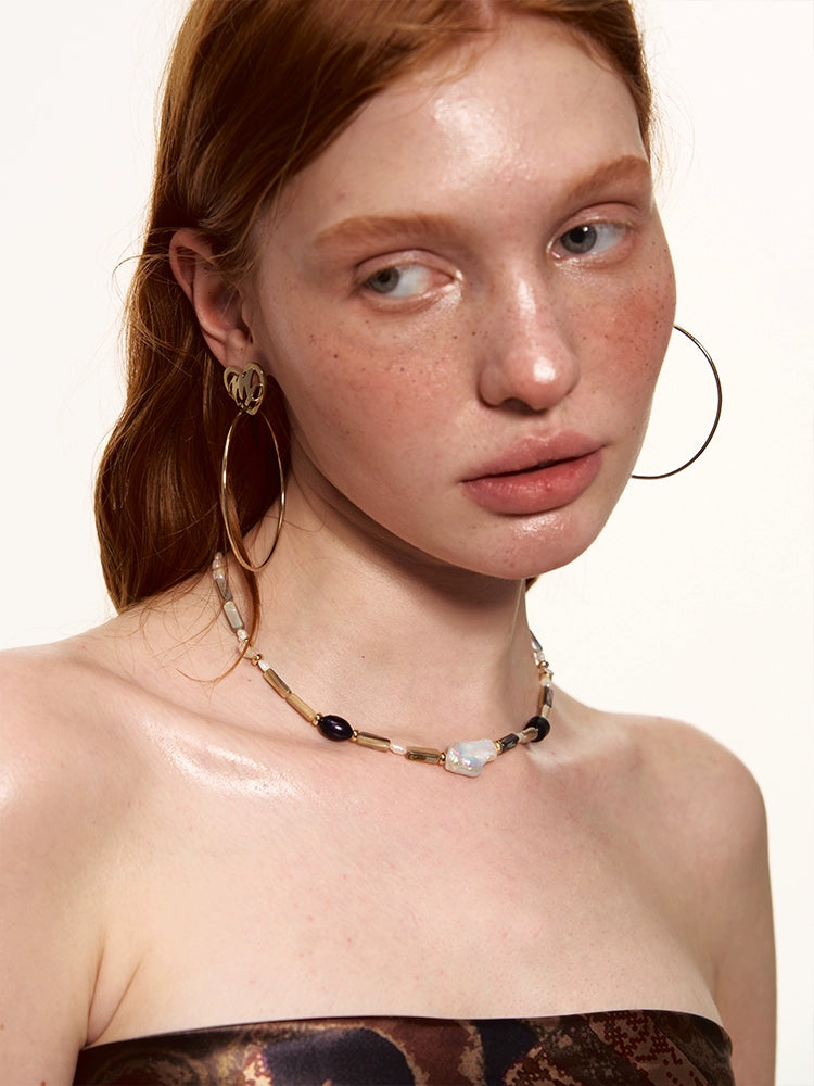 Natural Abalone Shell Freshwater Baroque Pearl Necklace - CHINASQUAD