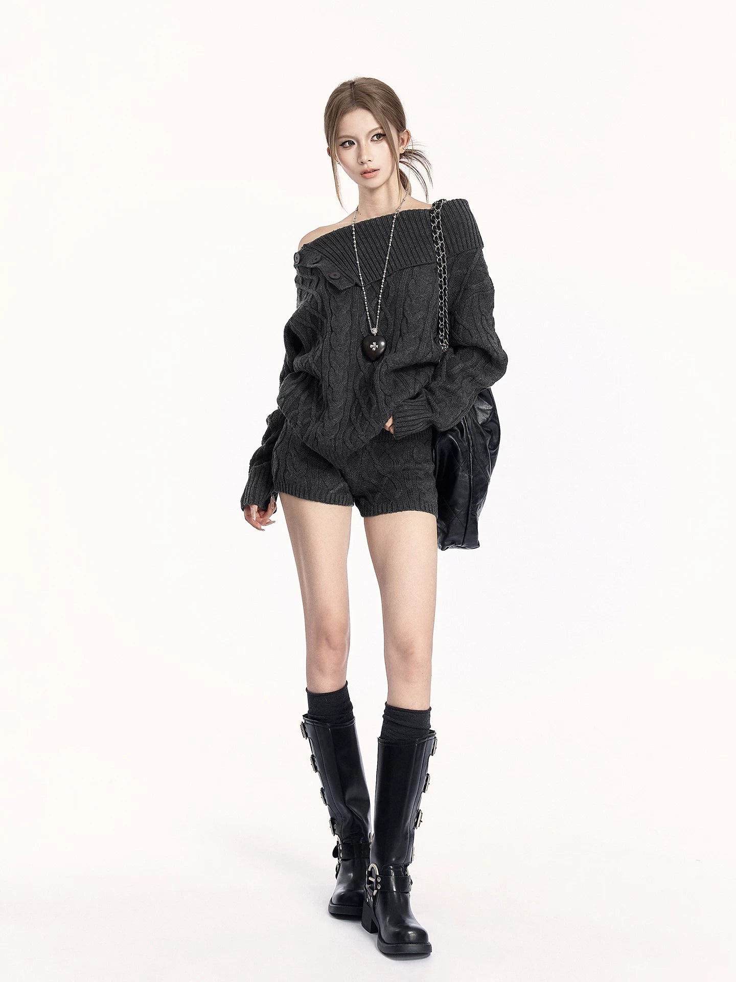 Knit Sweater & Shorts Two-Piece Set