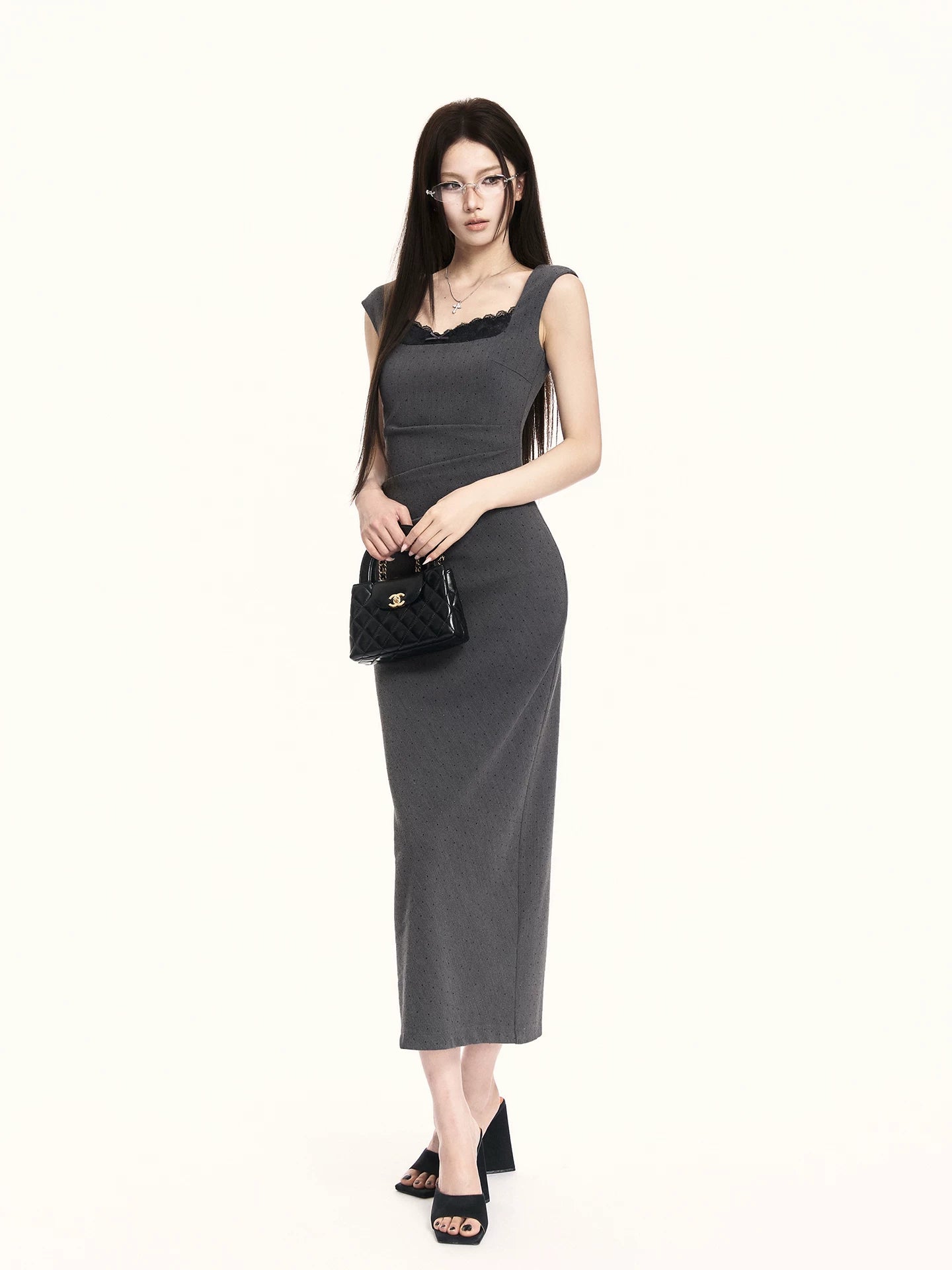 Refined Square-Neck Sculpted Midi Dress