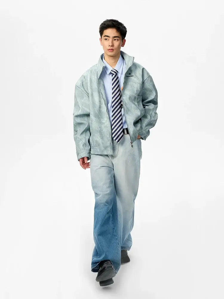 Washed Gradient Straight-Leg Jeans - CHINASQUAD