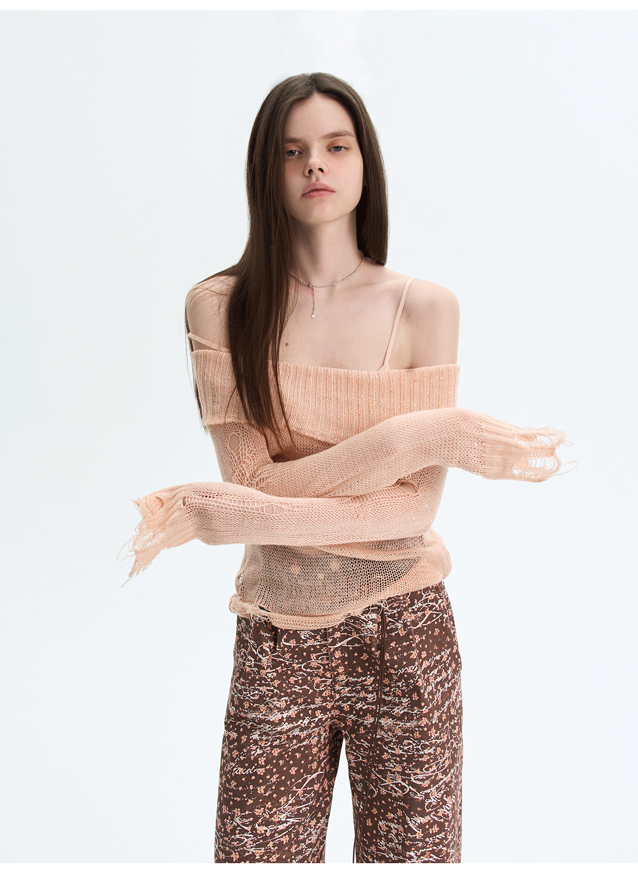 Off-Shoulder Sequin Cut-Out Knit Top