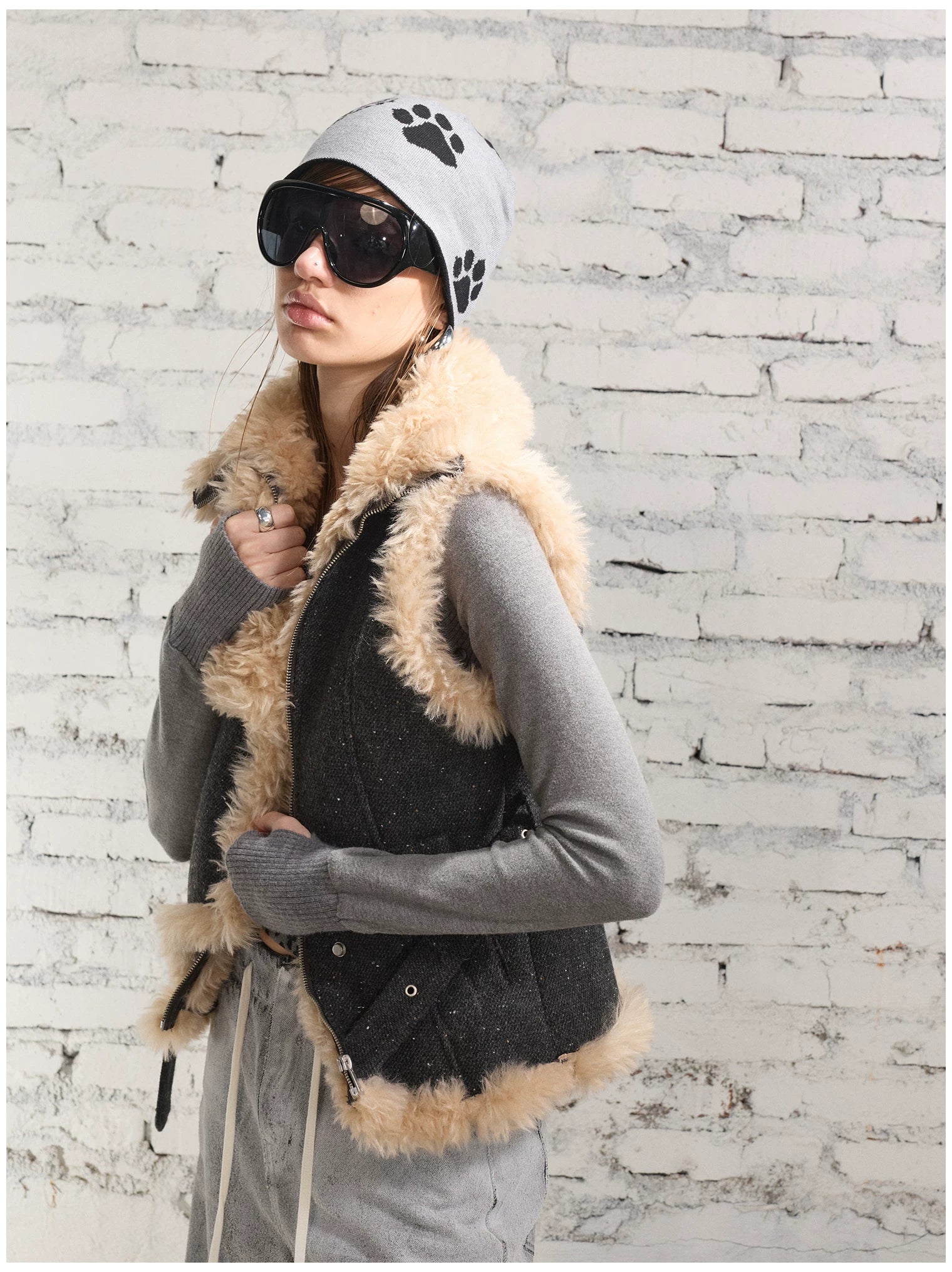 Vintage Shearling Wool-Blend Collared Vest
