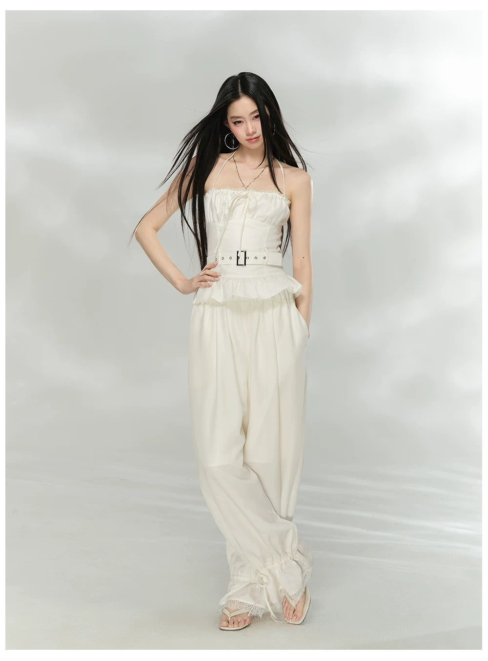 Lace-Trim Relaxed Straight-Leg Trousers