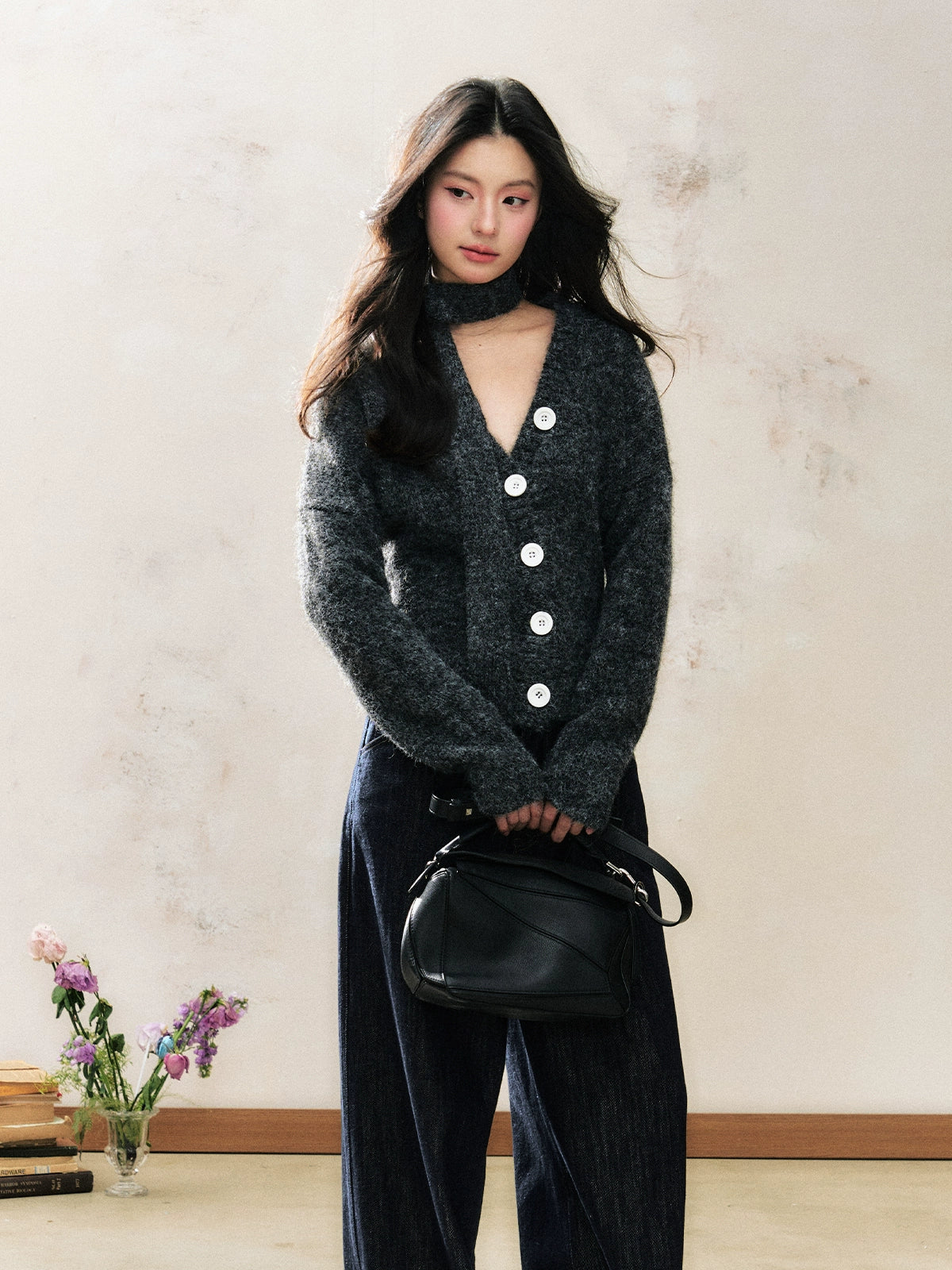 V-Neck Waist-Cinching Slimming Versatile Knit Cardigan - CHINASQUAD