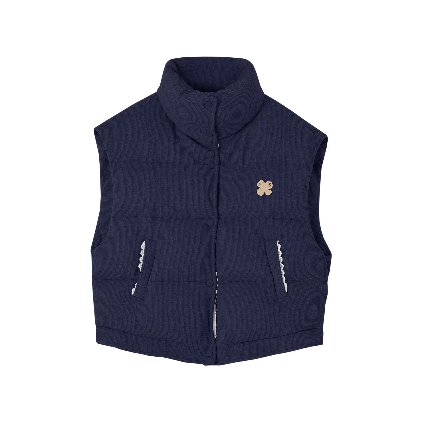 Lace-Paneled Stand-Collar Puffer Vest