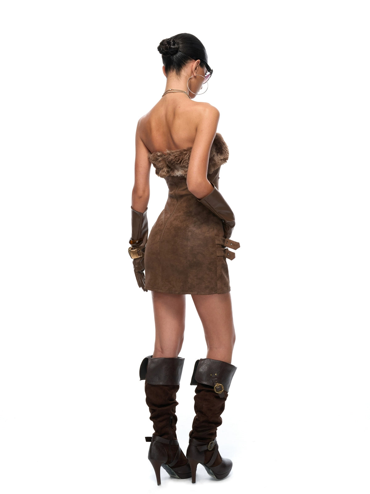 Faux Fur Panel Bodycon Mini Dress