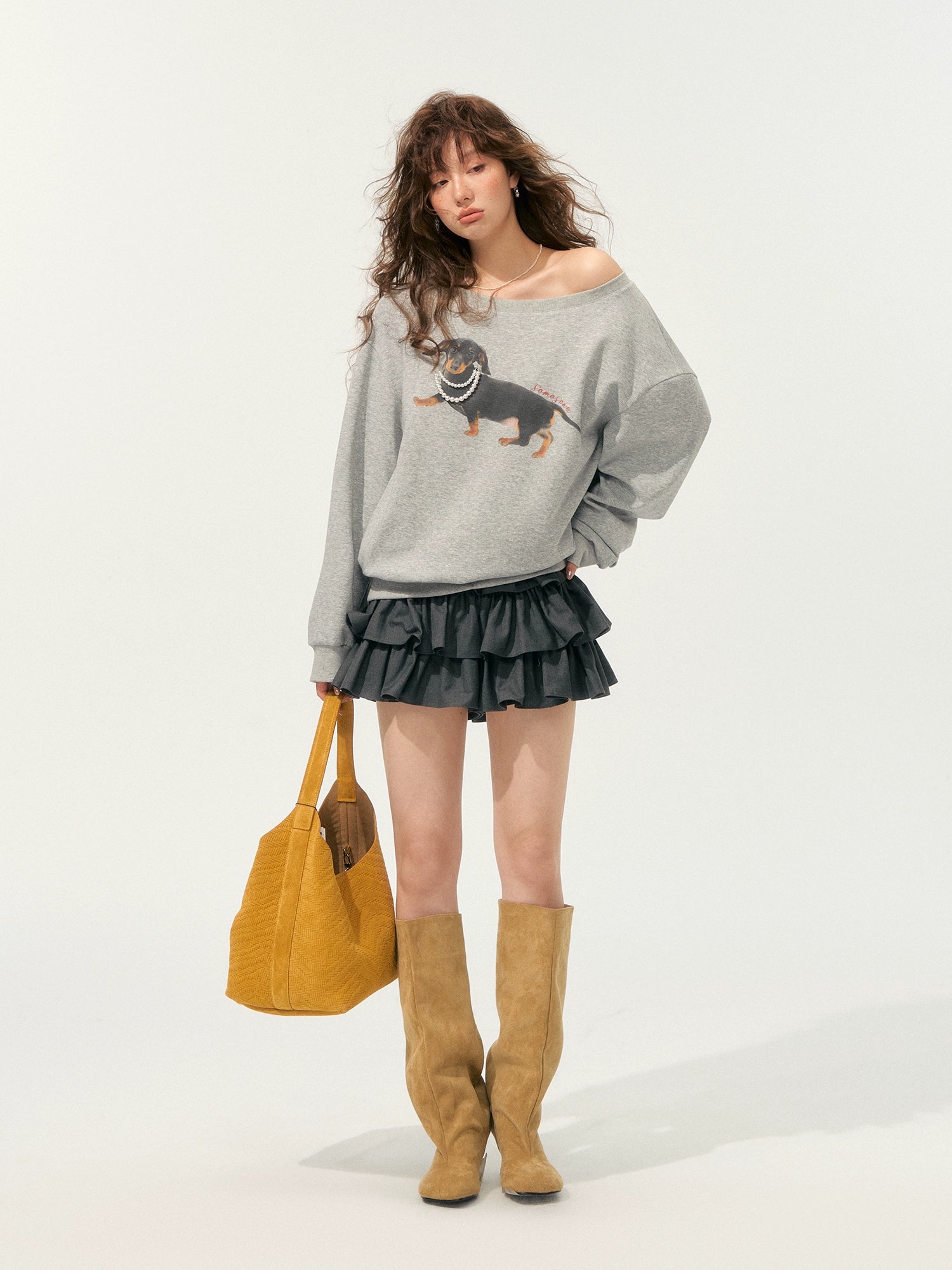 Pearl Dachshund Off-Shoulder Sweatshirt